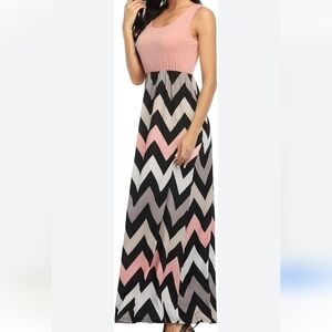 Yidarton Large Colorful Maxi Dress grey sleeveless pink stripe long prom summer